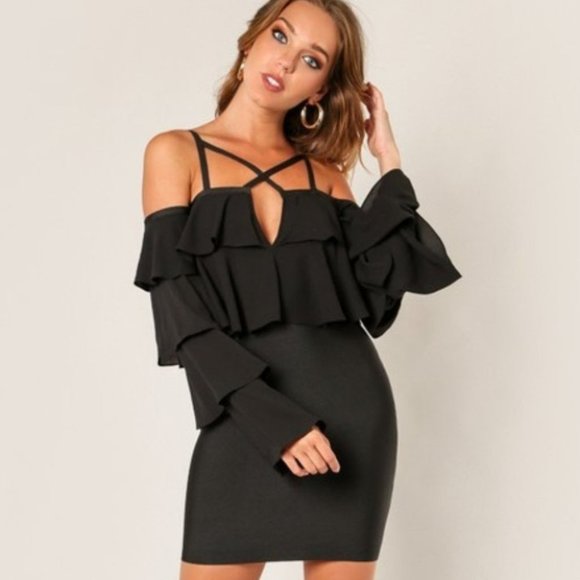 BLACK Bodycon Dress ALSO AVAILABLE IN RED - Picture 1 of 4